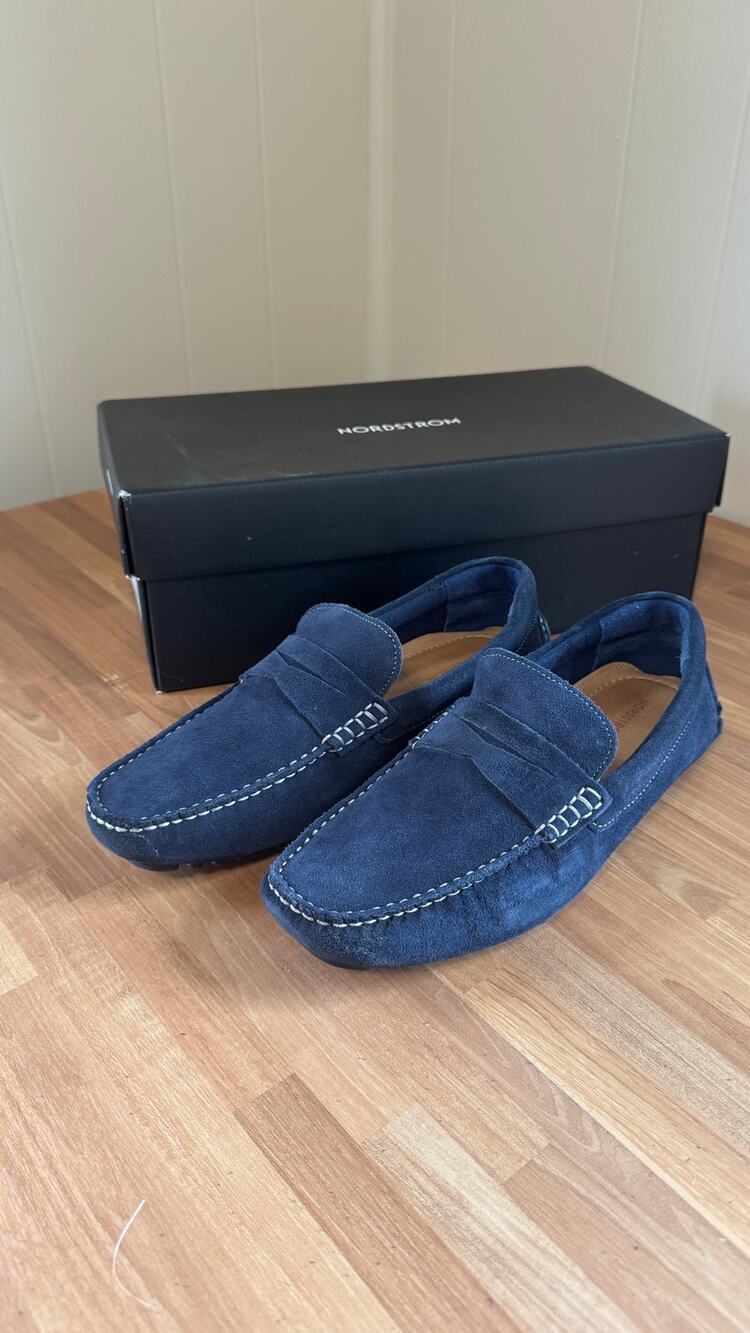 Nordstrom Men's Brody Suede Driving Penny Loafers - Blue Stone Size 7.5